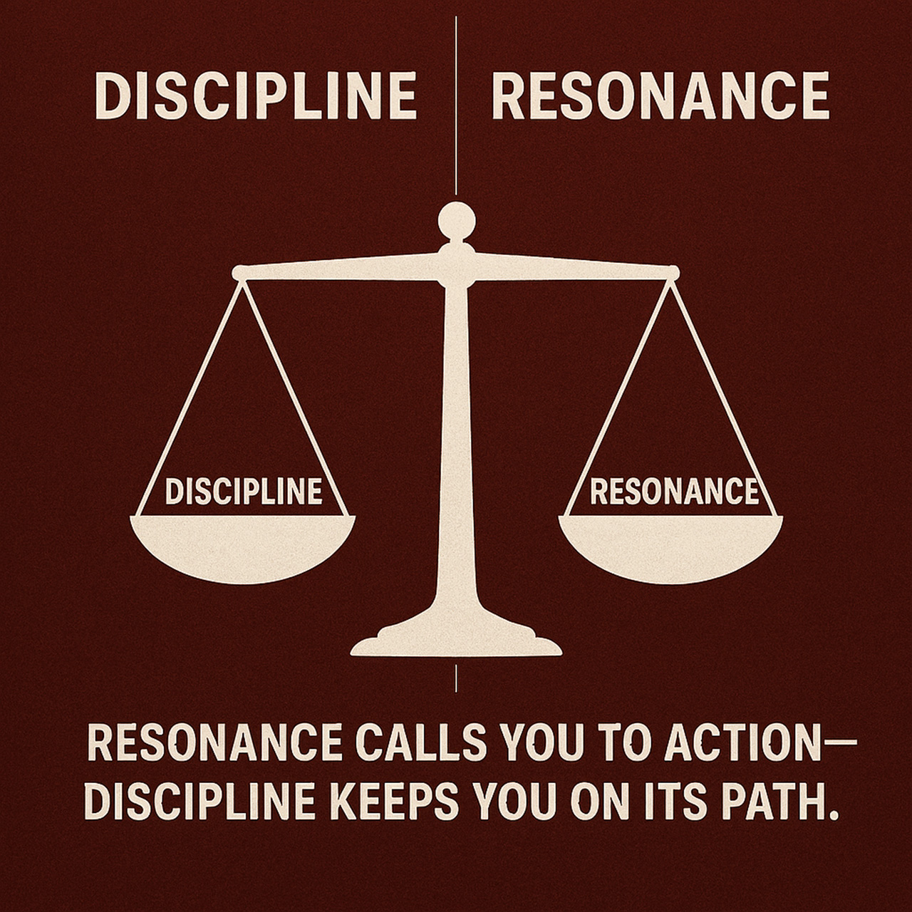 Balance scales showing discipline and resonance in equilibrium
