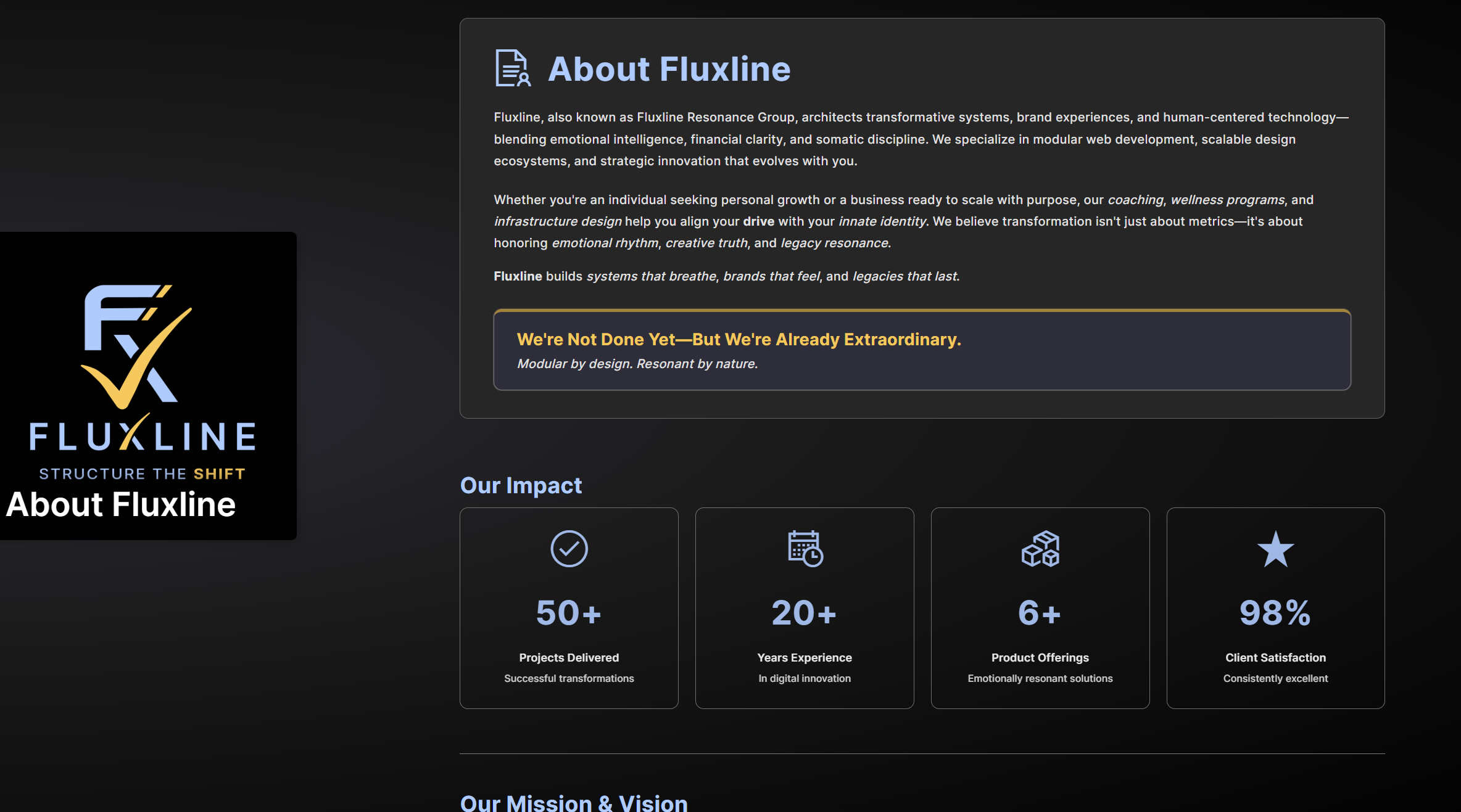 Fluxline Pro About page redesign