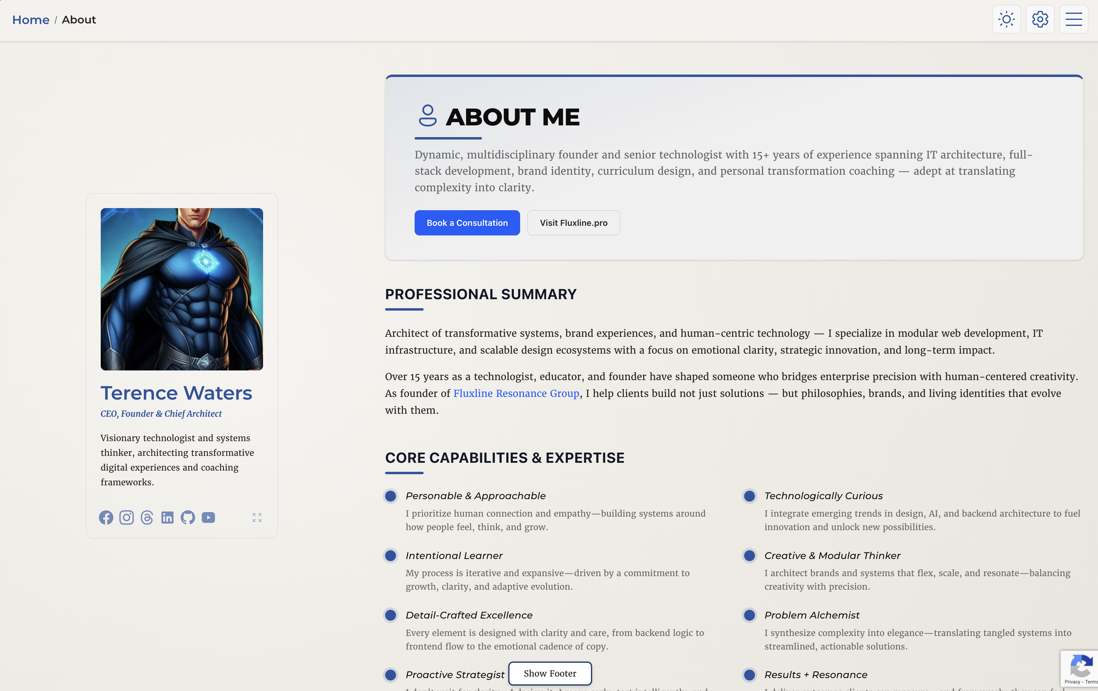 Next.js About page in light mode