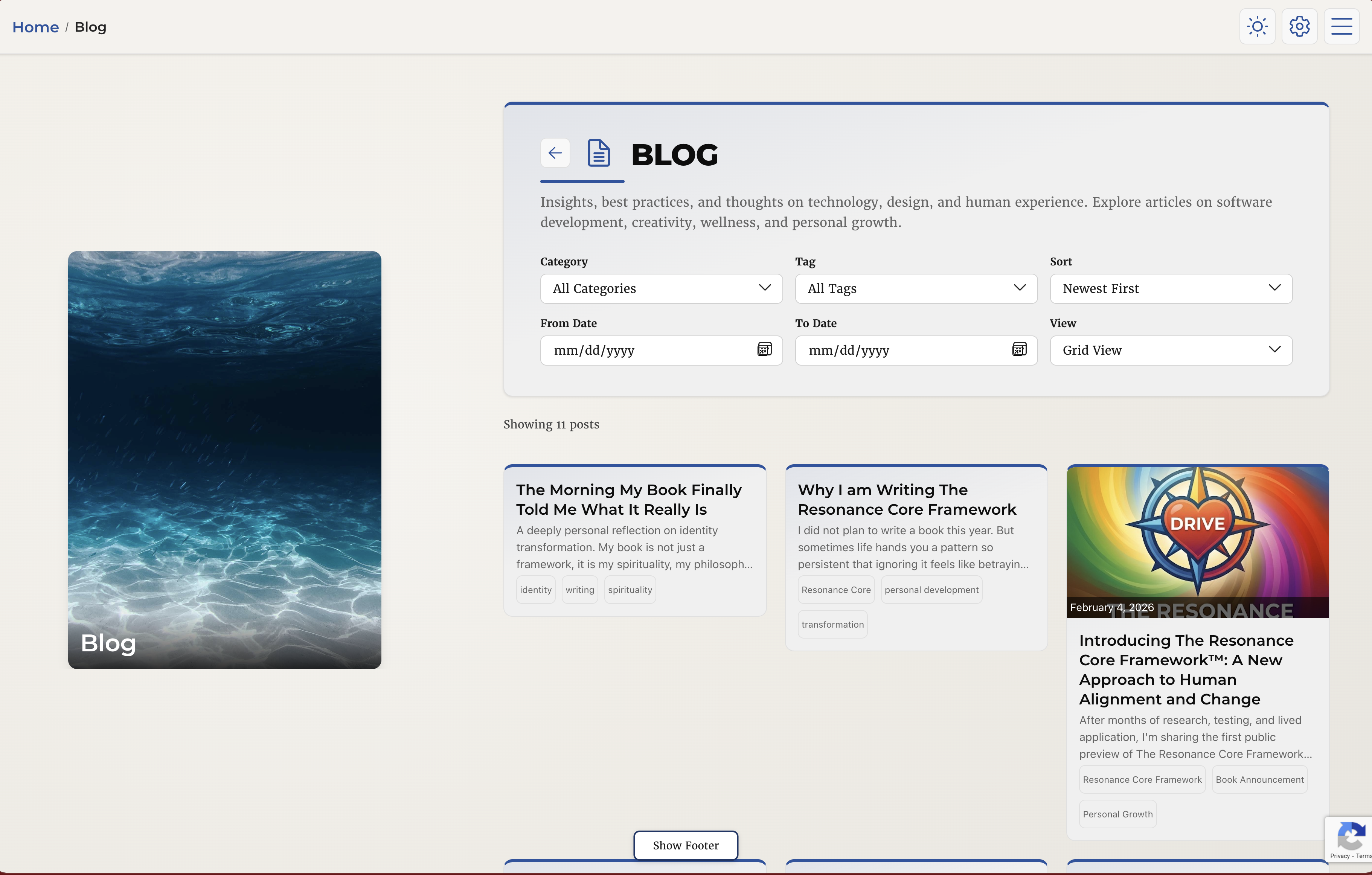 Next.js blog listing in light mode