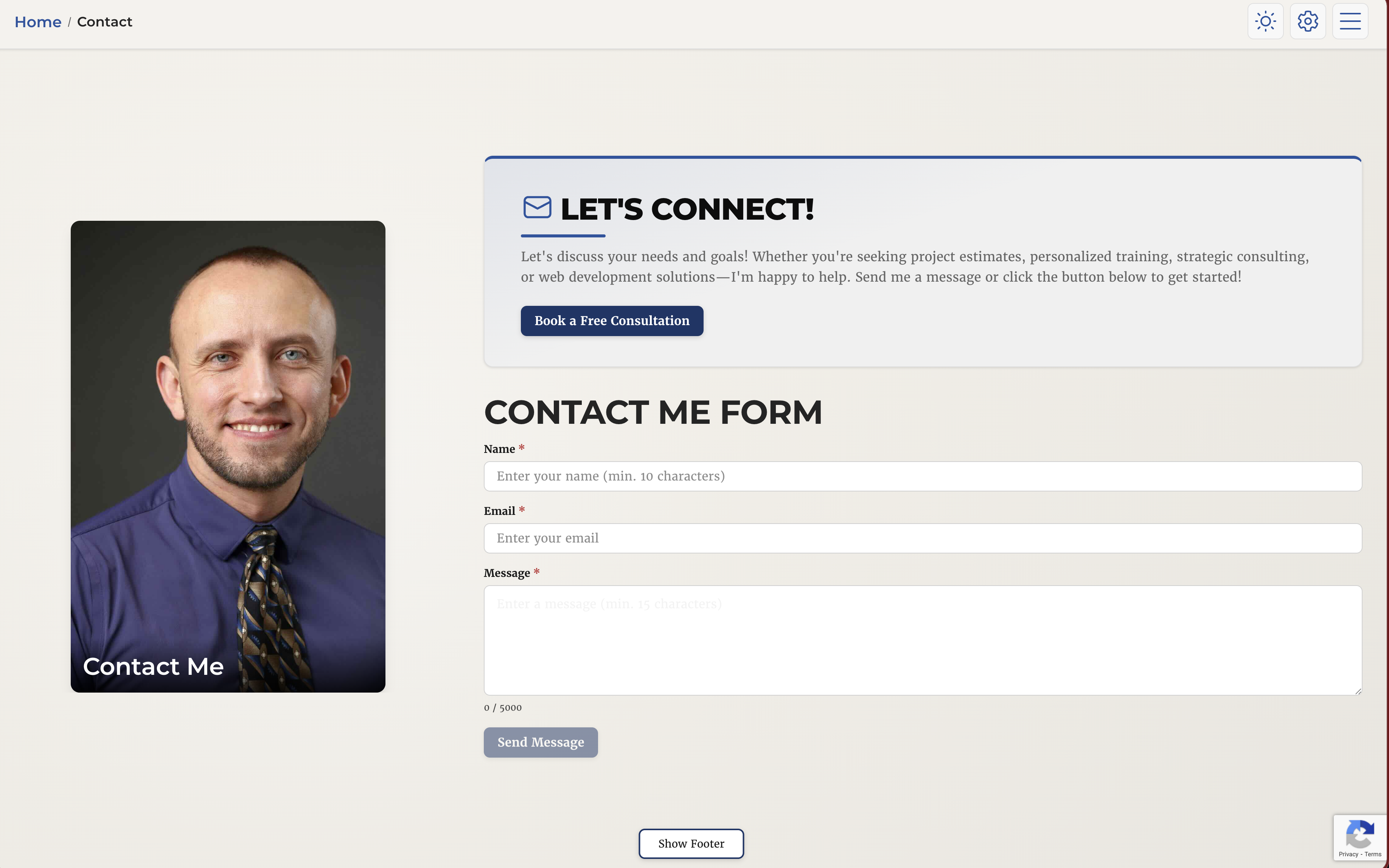 Contact page in light mode