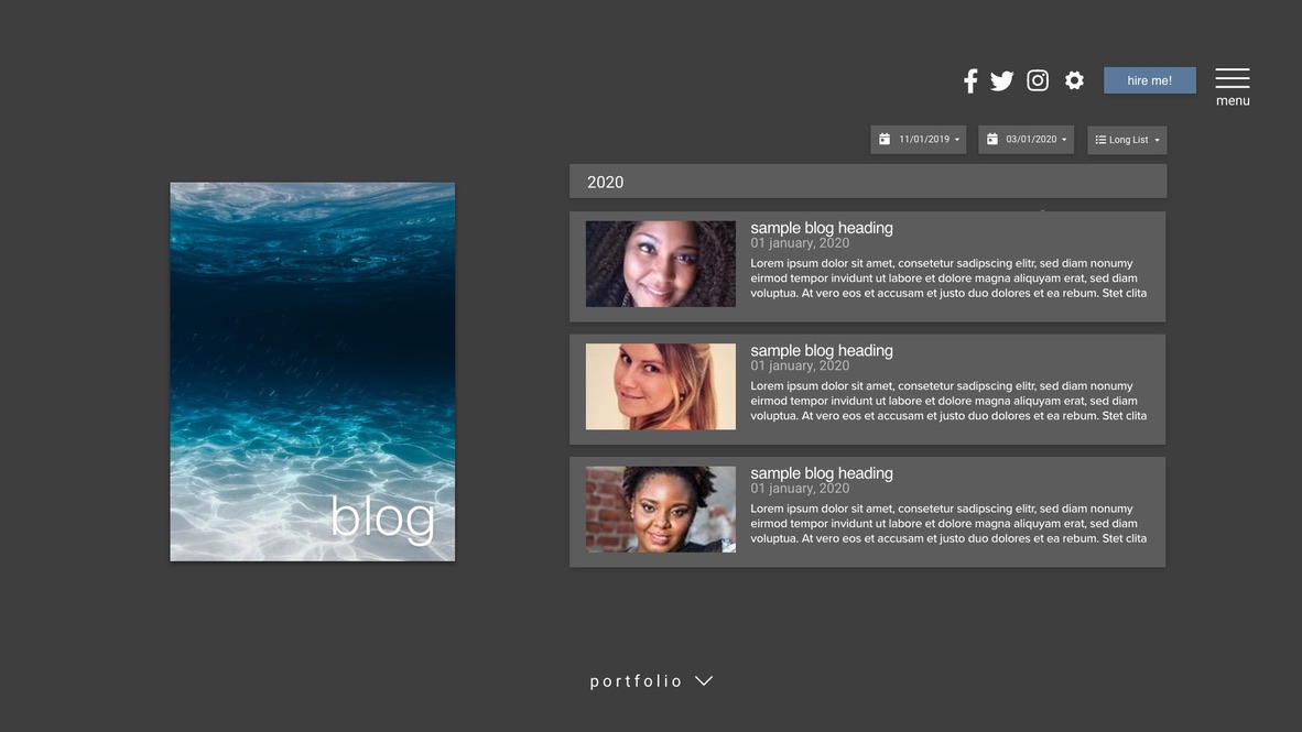 Hi-fi mockup of blog listing page
